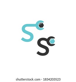 Letter S  logo icon forming a wrench and bolt design concept