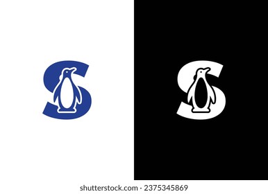 Letter S logo illustration combining penguin. letter S penguin logo elegant, unique, modern, sharp and easy to apply in any media