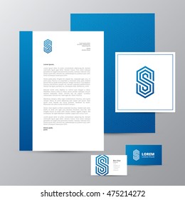 letter S logo, letterhead and business card brand identity