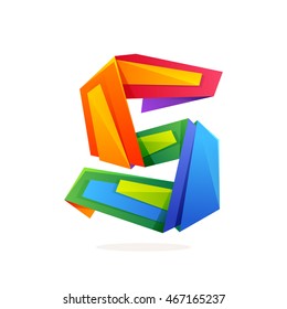Letter S logo in low poly style. Multicolored vector design for presentation, web page, app icon, card, labels or posters.