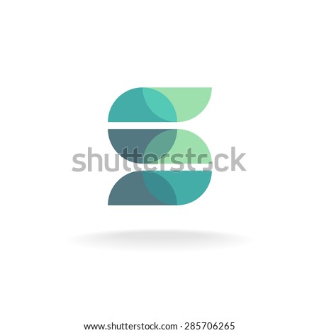 Letter S logo made of overlaid round particle elements. Transparency are flattened.