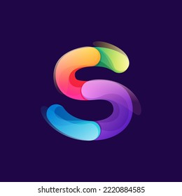 Letter S logo made of overlapping colorful lines. Rainbow vivid gradient modern icon. Vector one line typeface for tech branding design, nightlife labels, multimedia posters, futuristic identity etc.