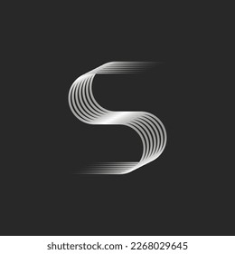 Letter S Logo monogramm 3d gerundete isometrische Form, Identitätskennzeichen aus parallelen dünnen Linien.