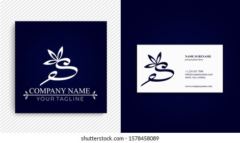 Letter S logo or monogram with floral symbol. For your business. Vector sign.