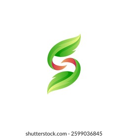 letter s logo with natural leaf combination in 3d design style