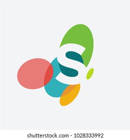 Letter s logo with the letter s in the negative space in white and and colorful ovals in the background.