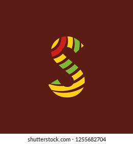 Letter S logo on dark background with bright colors, African culture, safari decoration