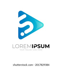 Logo de la letra S con plantilla de diseño de juego, color azul