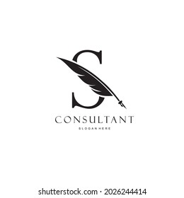 letter S logo and quill
.combination of letter S and vector quill .perfect for logos of legal consultants, lawyers, and more