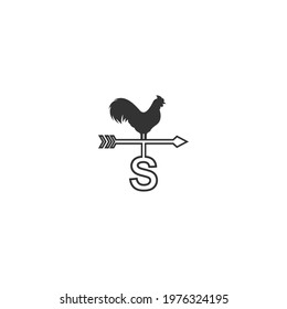 Letter S logo with rooster wind vane icon design vector template