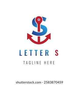 Letter S logo with sail Anchor incorporated with it, can be use on any type of business, vector illustration with dummy text on white background.