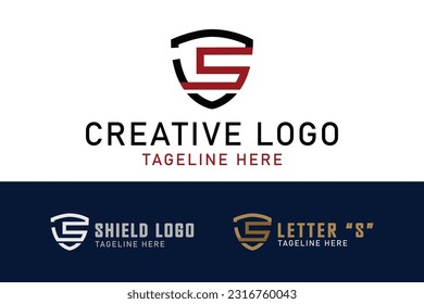letter S logo in shield. monogram design style. Simple vector design editable