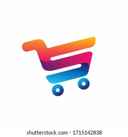 letter s logo, shopping cart logo design