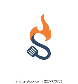 Logo de la carta S con el logotipo del restaurante y del incendio de la espátula