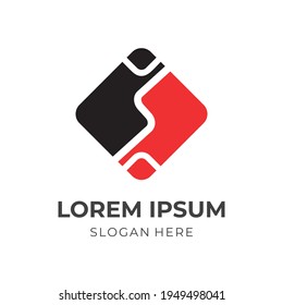 logotipo de letra S en concepto cuadrado con estilo de color rojo plano y negro