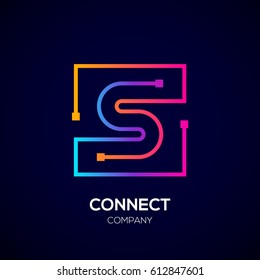 Letter S logo, Square shape, Colorful, Technology and digital abstract dot connection