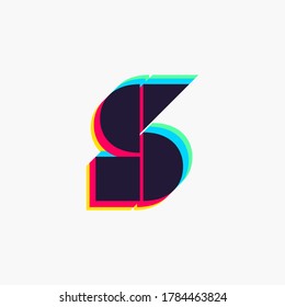 Letter S logo with stereo effect. Vibrant glossy colors font perfect to use in any disco labels, dj logos, electromusic posters, bright identity, etc.