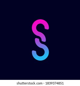 Letter S logo with structural elements.Alphabet initial icon.Neon colors lettering sign isolated on dark background.Geometric style.Abstract uppercase character.