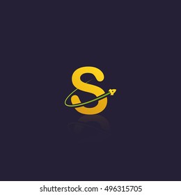 Letter S logo with swoosh and rocket