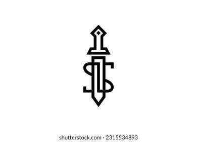 logotipo de letra S con vector de icono de espada