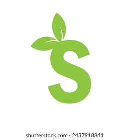 Letter S logo symbol - vector icon, logo leaf green.