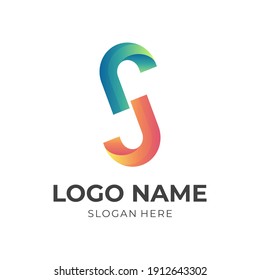 letter S logo template with 3d green and orange color style