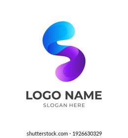 letter S logo template with 3d blue and purple color style