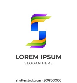 letter S logo template 3d colorful style