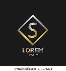 Letter S logo template badge with golden and silver elements. Vector illustration