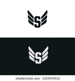 Letter S logo template with black and white backgrounds. Wings design element vector illustration.