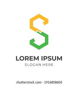 plantilla del logotipo de la letra S estilo de color verde plano y amarillo