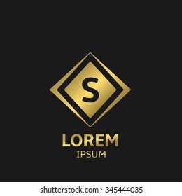 Letter S logo template with golden frame. Vector illustration