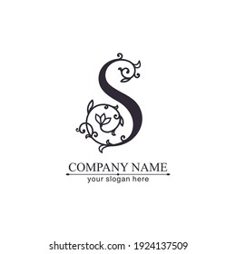 Letter S logo template. Monnogram, delicate floral design. Personal logo. Vector design.