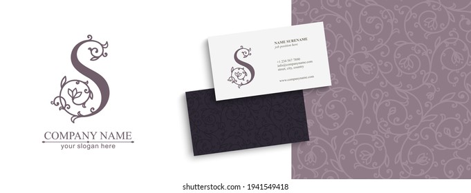 Plantilla del logotipo de la letra S. Monnograma, delicado diseño floral. Logo personal. Diseño de vectores.