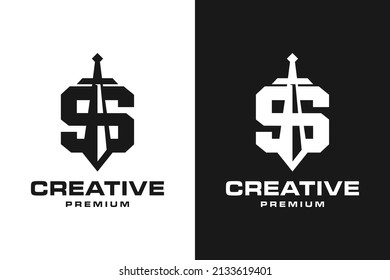 Plantilla de logotipo de carta S con concepto de espada