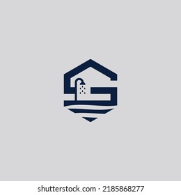 Letter S logo template vector with house building and bathroom, Perfect to use for construction, interior, real estate or related logos.