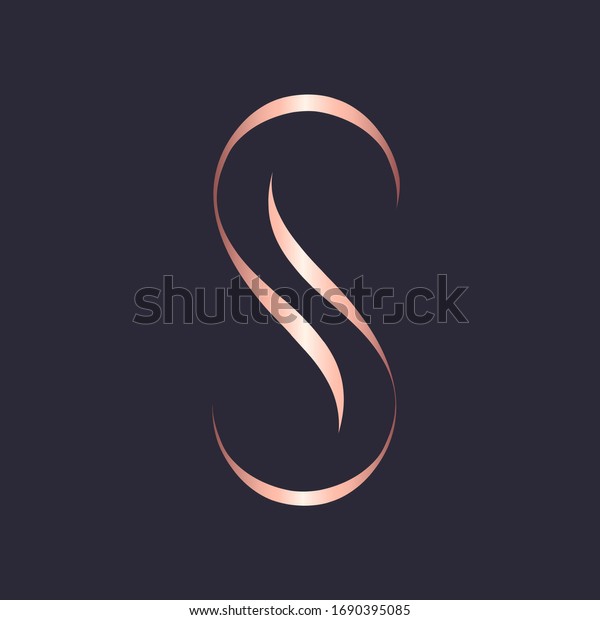 Letter S logo. Typographic icon isolated on\
dark background. Pink metal decorative lines lettering sign.\
Uppercase alphabet initial. Modern, elegant, luxury style character\
shape for company\
branding.