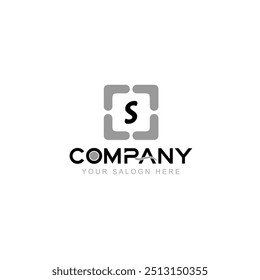 Ilustração do design do vetor do logotipo da letra S com o nome da empresa e seu modelo do logotipo do texto aqui no fundo branco.