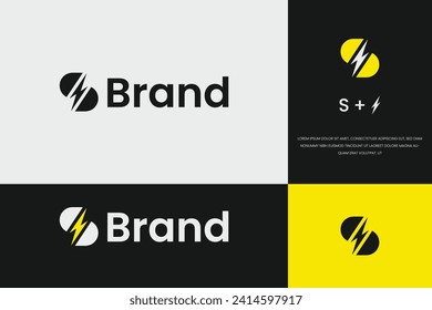 Plantilla De Vector Con Logotipo De Letra S Con Perno De Truco Iluminante. Alfabeto Adecuado para Rápido, Potencia, Flash, Eléctrico, Identidad, Movimiento y Velocidad.
