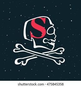 Letter S logo in vintage style skull. Vector design for banner, flag, t-shirt, labels or posters.