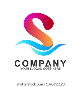 letter s logo with wave design template
