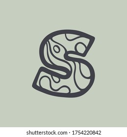 Letter S logo with waves line pattern. Perfect font for water or desert design, landscape print, travel card and ecology concepts, etc.