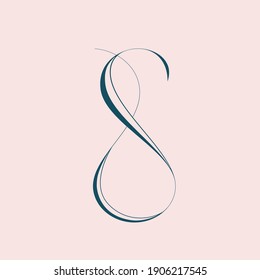 Letter S logo.Decorative creative typographic icon isolated on pink background.Symbol icon for beauty, spa, cosmetics, elegant, luxury brand.ppercase alphabet initial.Swirl element.Thin lines.