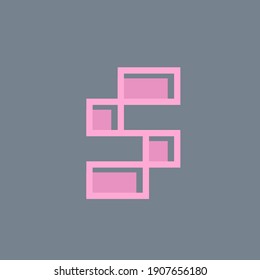 Logo de la letra S.Icono tipográfico creativo geométrico aislado en fondo gris oscuro.Icono de símbolo para web, tecnología, marca de empresa moderna.Alfabeto inicial.Elemento de color rosado.Forma de carácter.