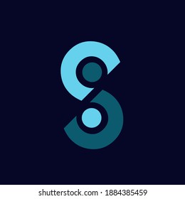 Letter S logo.Geometric lettering sign.Blue colors alphabet initial emblem icon isolated on dark background.Modern, corporate, web, tech style character shape.Company symbol.