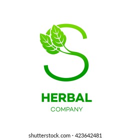 Letter S logo,Green leaf,Herbal,Pharmacy,ecology vector illustration