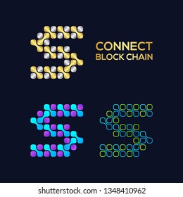 Letter S Logotype with Block Cube Rounded Dots Cross Shape and Line, Technology Digital Connection logo, Molecule DNA Medical Symbols, Blockchain and Fintech Icons, Science Laboratory Signs