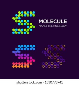 Letter S Logotype with Dots and Curve , Circle Shape and Line Connection, Molecule and Nano Technology logo, Innovation and DNA Icons, Medical Cosmetics Symbols, Science Laboratory Cell Signs