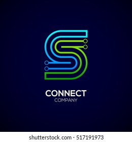 Letter S logotype green and blue color,Technology and digital abstract dot connection vector logo