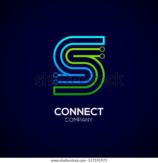 Letter S logotype green and blue\
color,Technology and digital abstract dot connection vector\
logo
